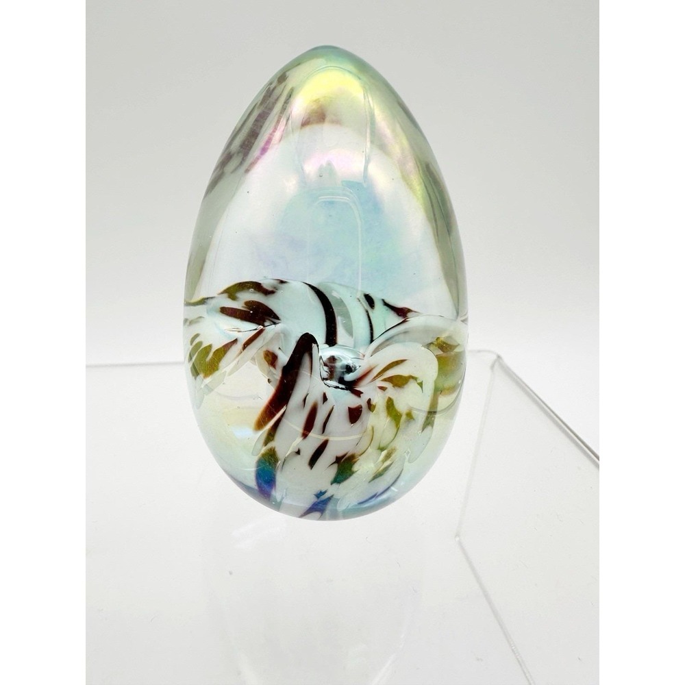 Vtg 1987 Mount St. Helens Ash Glass Egg Paperweight Signed MSH Purple Flower - Picture 7 of 8